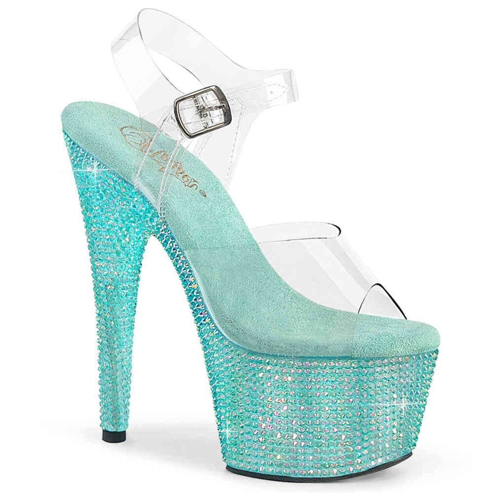 Pleaser - BEJEWELED708RRS Sandale à bride à la cheville, Pole dance chaussures - Turquoise/Transparent Product image